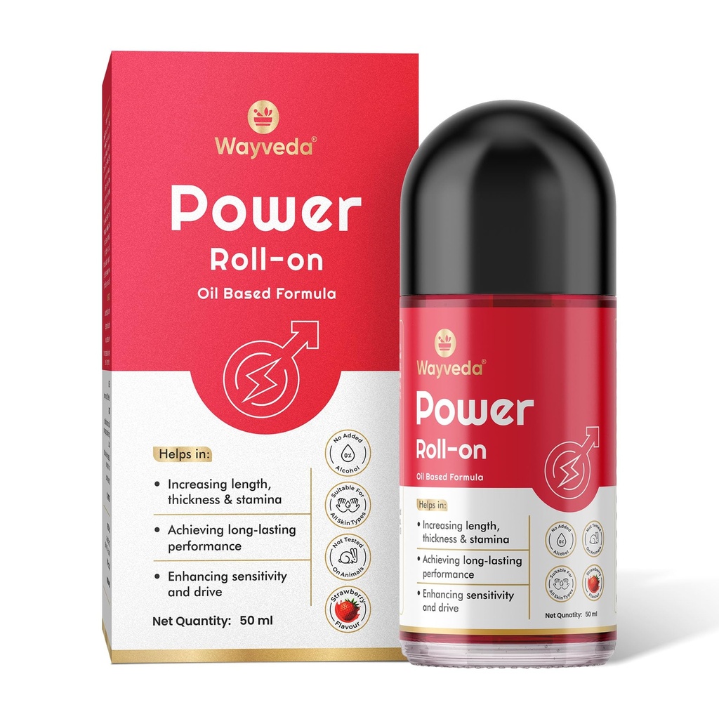 Power Roll-On For Men | Strawberry Flavour Oil-Based Formula With Ashwagandha & Shilajit For Strength & Thickness | No Additives, Paraben Free, Safe For Daily Use | 50ml, 1 Unit