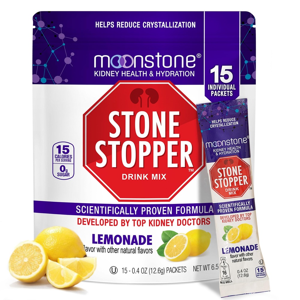 Stone Stopper Drink Mix, Lemonade, Kidney Stone Prevention, Calcium Oxalate Protector, Alkali Citrate Support, Developed by Urologists to Improve Hydration and Support Kidney Health, 15 Day Supply