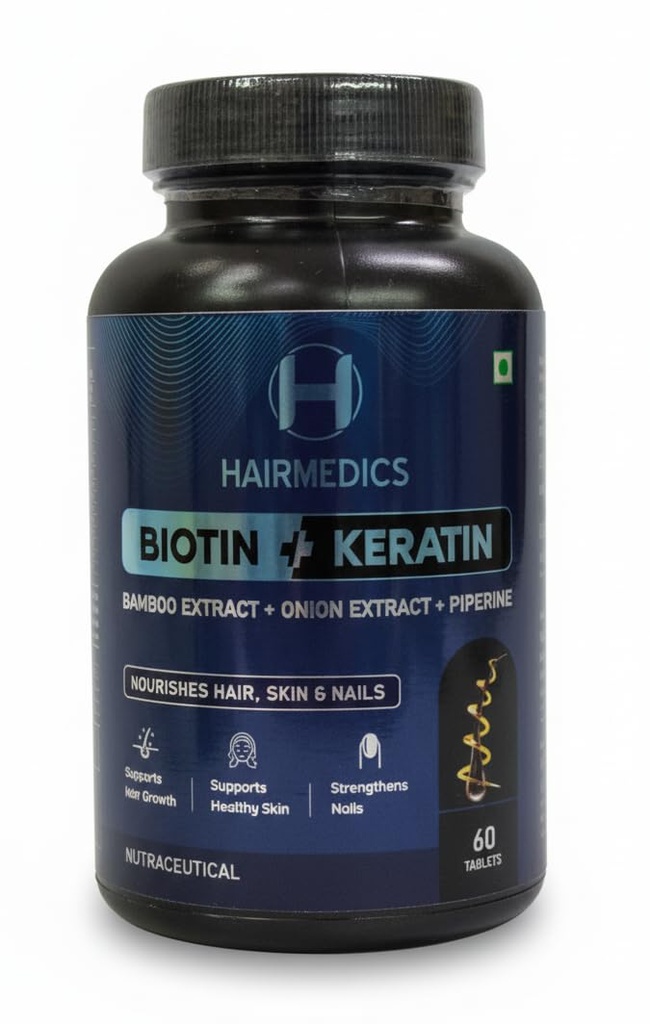 Biotin + Keratin Tablets | Suppoprts Hair Growth | Support Healthy SKin | Strengthems Nails | 60 Tablets