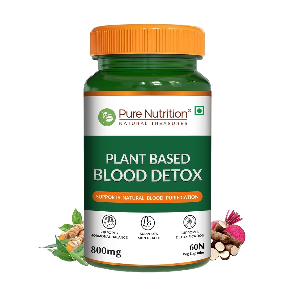Pure Nutrition Blood Purifier | Blood Detox Supplements with Plant Based Neem,Beetroot, Manjistha & Curcumin Turmeric Extract | Natural Blood Purifier 800mg for Skin Health, Detox Support, Acne & Pimple Control – 60 Veg Capsules