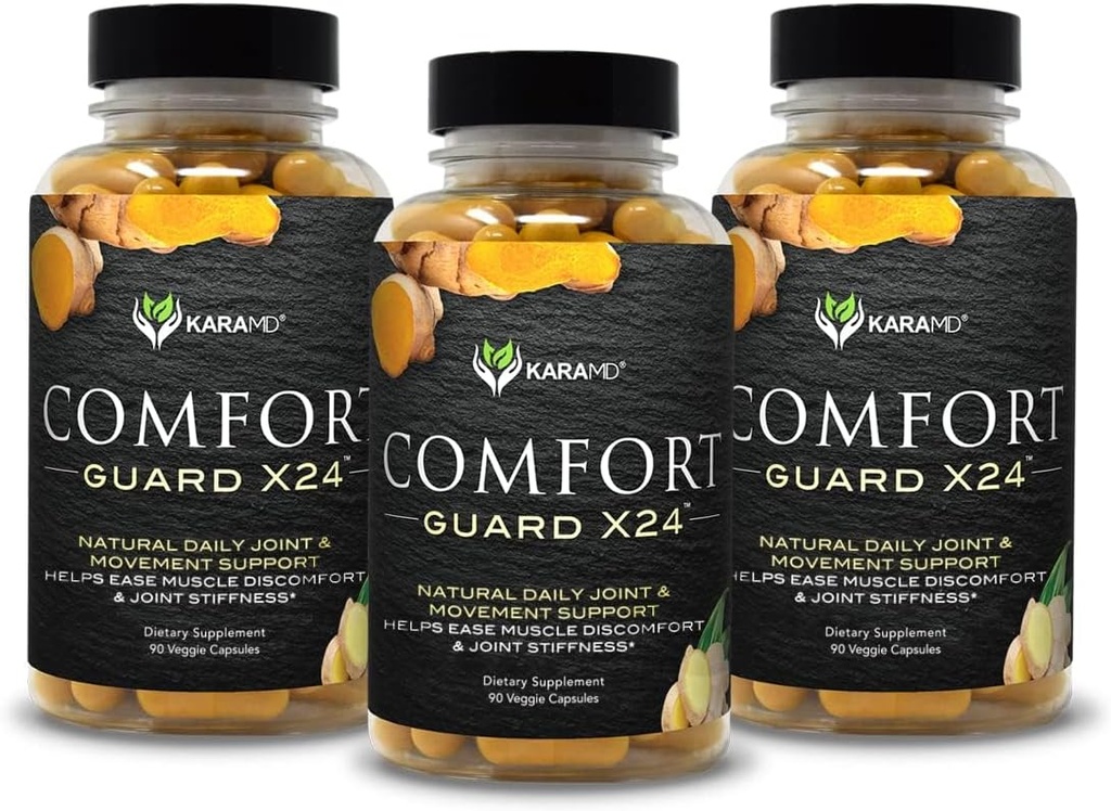 KaraMD Comfort Guard X24 | Joint & Movement Support Supplement | Turmeric Curcumin, Boswellia & Ginger | Ease Muscle Discomfort & Joint Stiffness | Non-GMO, Gluten Free & Vegan Friendly (3 Pack)