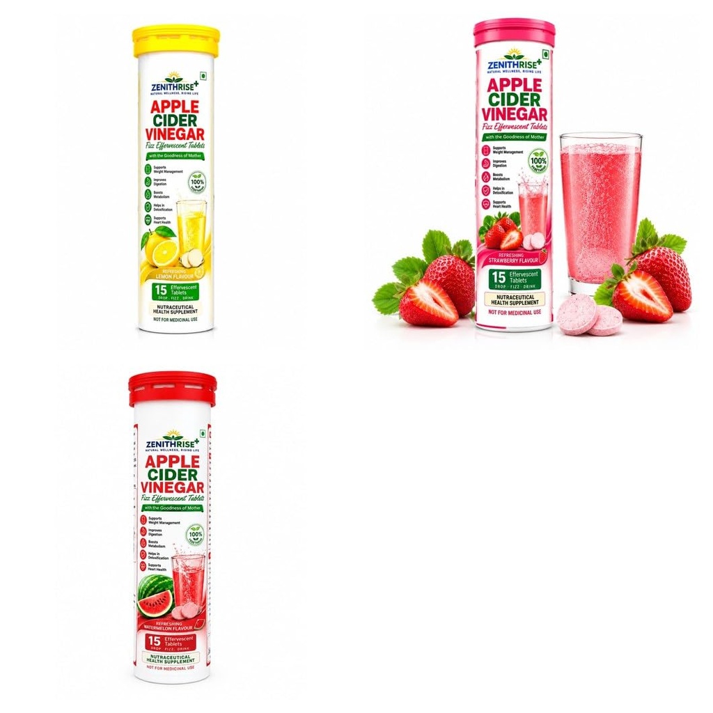 Zenithrise Plus ACV Tablets Variety Combo - ACV Lemon, ACV Strawberry, ACV