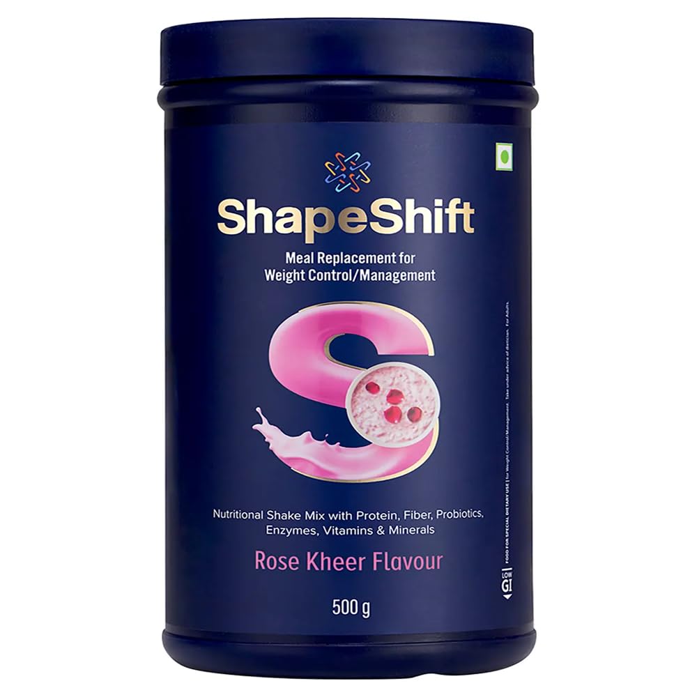 ShapeShift Meal Replacement Shake, Rose Kheer Flavour, with Protein, Fiber, Probiotics, Enzymes, Vitamins & Minerals, 500 g