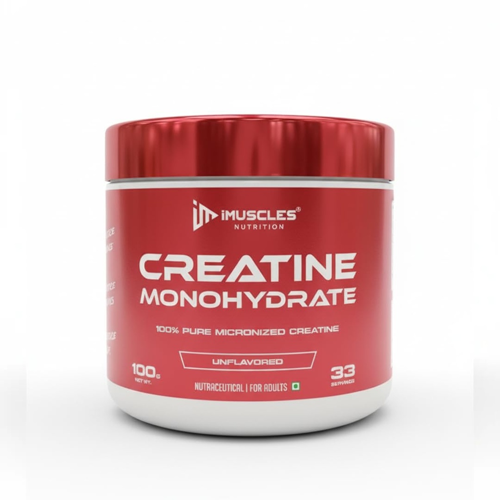 Creatine Monohydrate Unflavoured | 100% Pure Micronized Creatine | 100g | 33 Servings | Pre-Post Workout Supplement for Muscle Recovery, Strength & Energy | for Men & Women