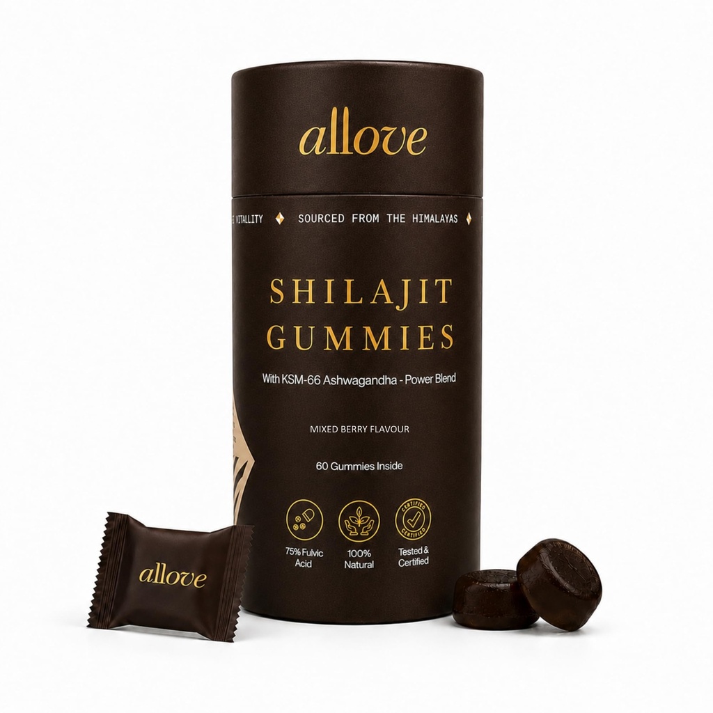 Allove Shilajit Gummies with KSM-66 Ashwagandha| 60 Gummies | Mixed Berry