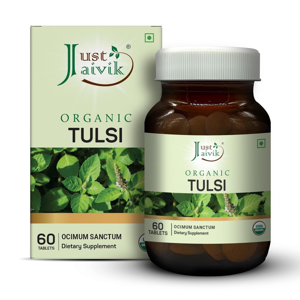 Just Jaivik Organic Tulsi Tablets 600 mg 60 count
