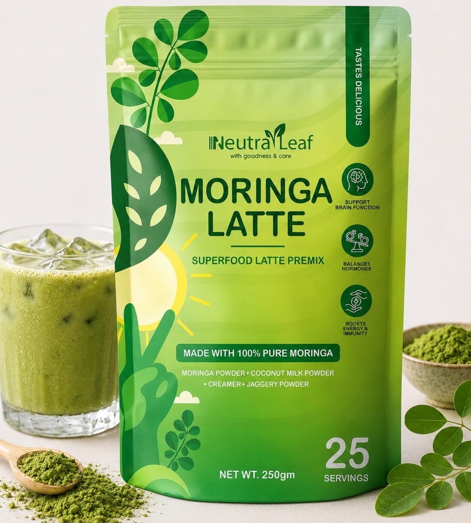 Neutraleaf Moringa Latte Superfood Premix 250g | Creamy Green Herbal Drink with Coconut Milk Powder & Jaggery | Zero Bitter Taste, Rich in Antioxidants & Plant Protein | 25 Servings
