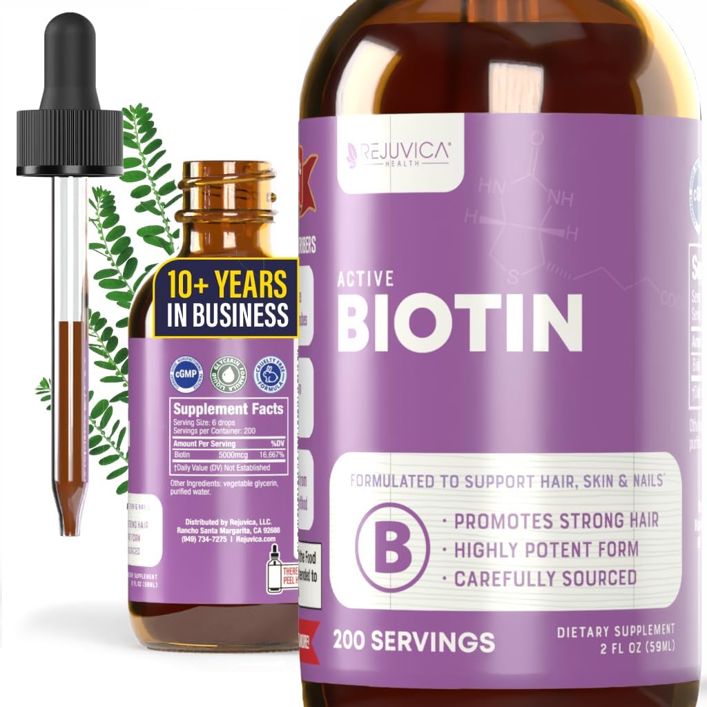 Rejuvica Health Active Biotin - Advanced Liquid Biotin Supplement - 5000mcg Support Hair Skin & Nails