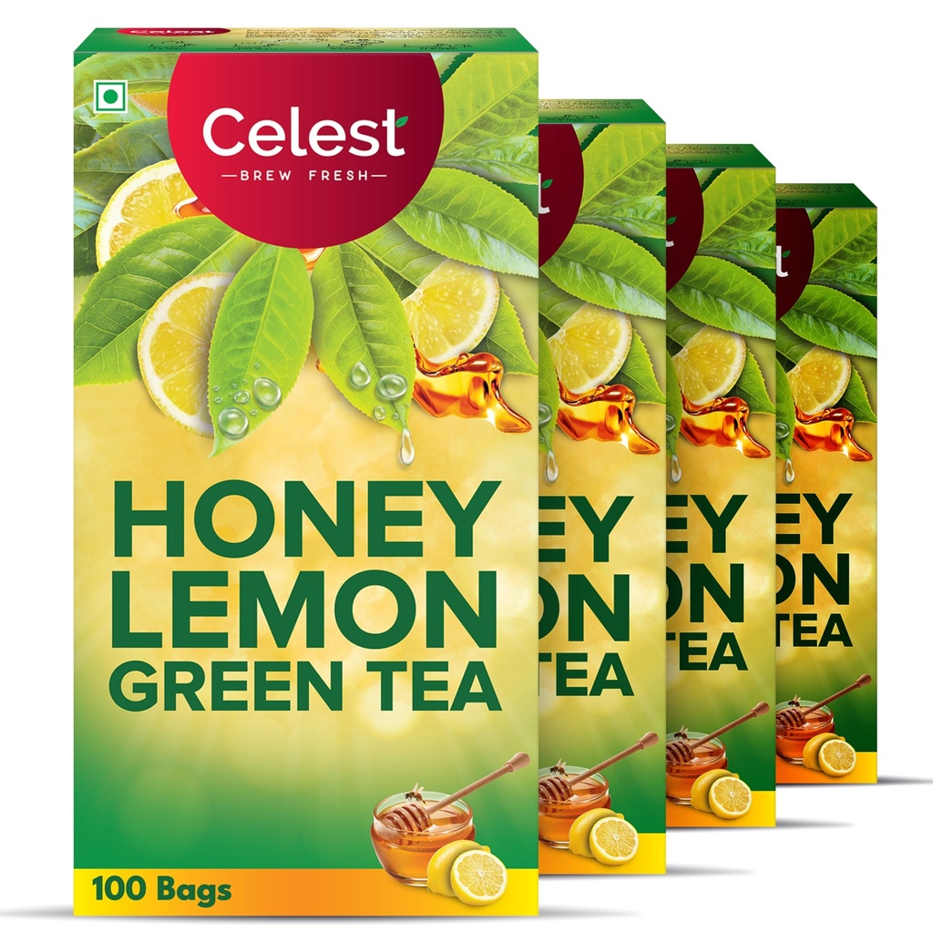 Celest Lemon and Honey Green Tea 100 Tea Bags | Immunity Support | Refreshing & Energizing | Pack of 4