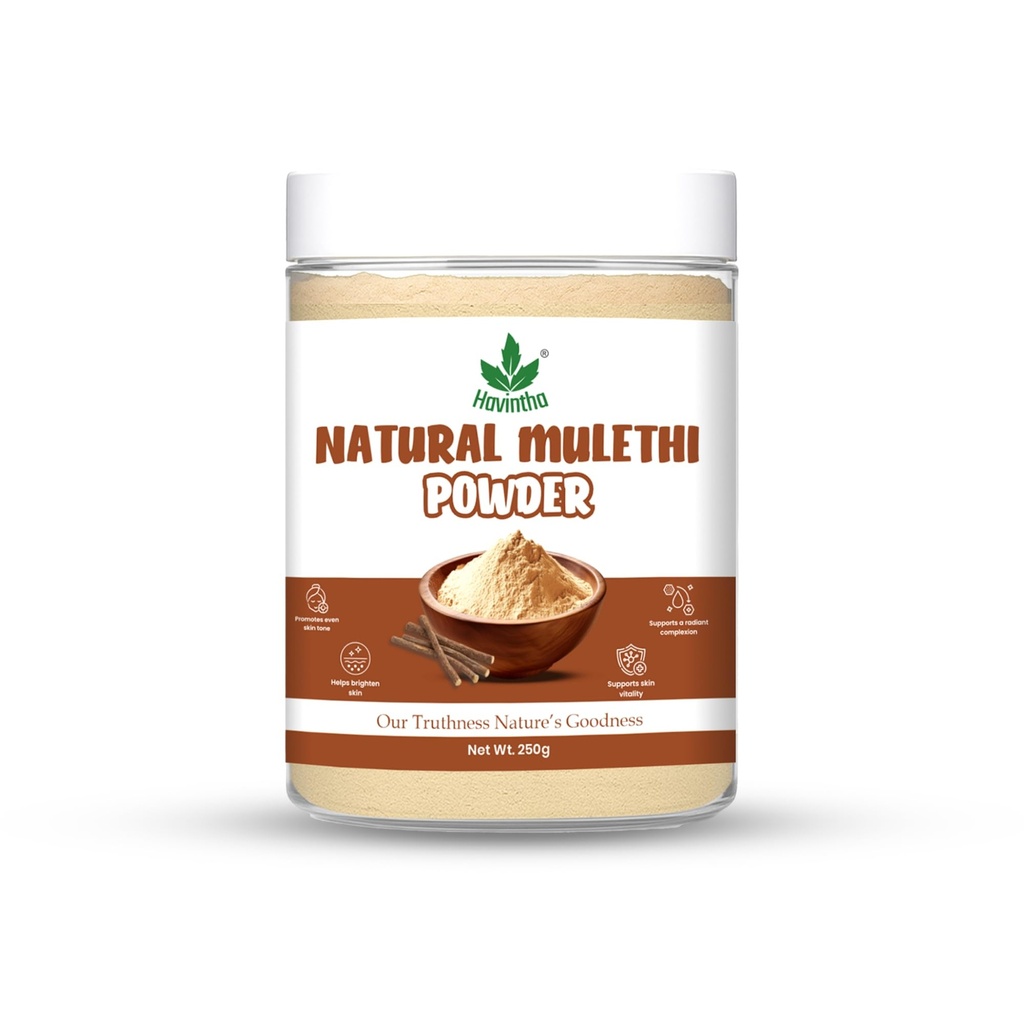 Havintha Natural Mulethi Powder for Skin Brightening & Hair Care | 100% Pure Licorice Root Powder for Glowing Skin, Anti-Acne & Dandruff Control | Herbal Face Pack & Hair Pack for Men & Women – 250 gm