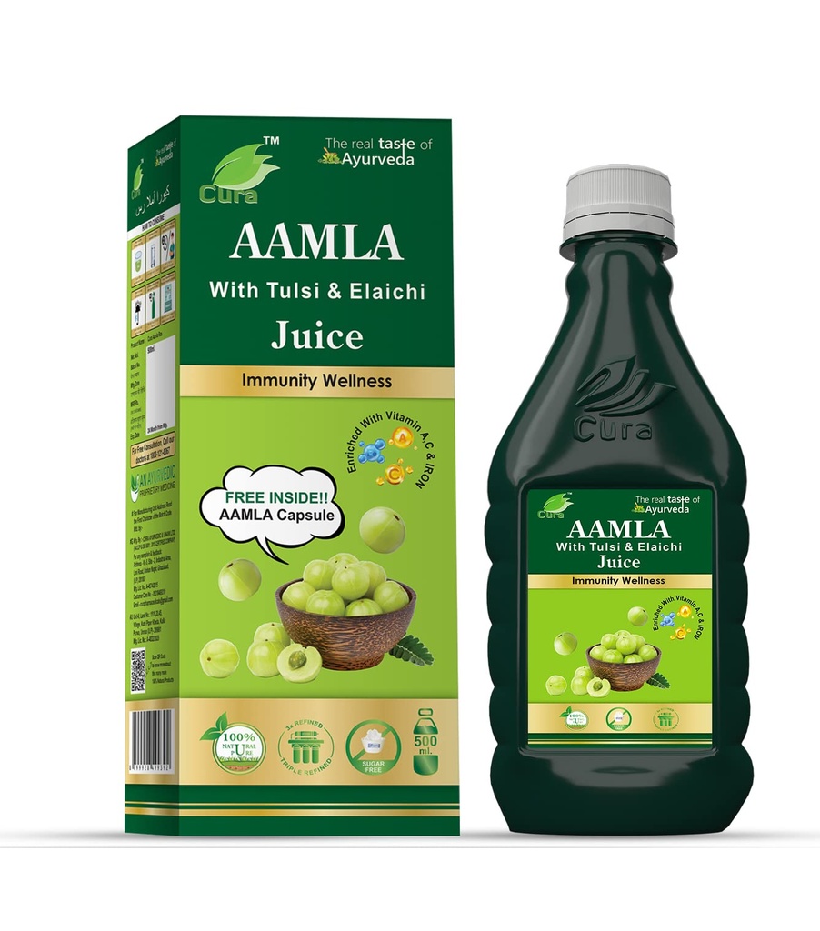 CURA AYURVEDIC AAMLA RAS WITH TULSI & ELAICHI, 500ml