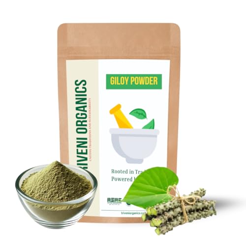 Triveni Organics Giloy Powder (Tinospora Cordifolia) – Pure & Natural Immune Booster – Supports Diabetes Management, Fever Relief, Skin Health, Weight Loss, and Hair Care - 50 Gm