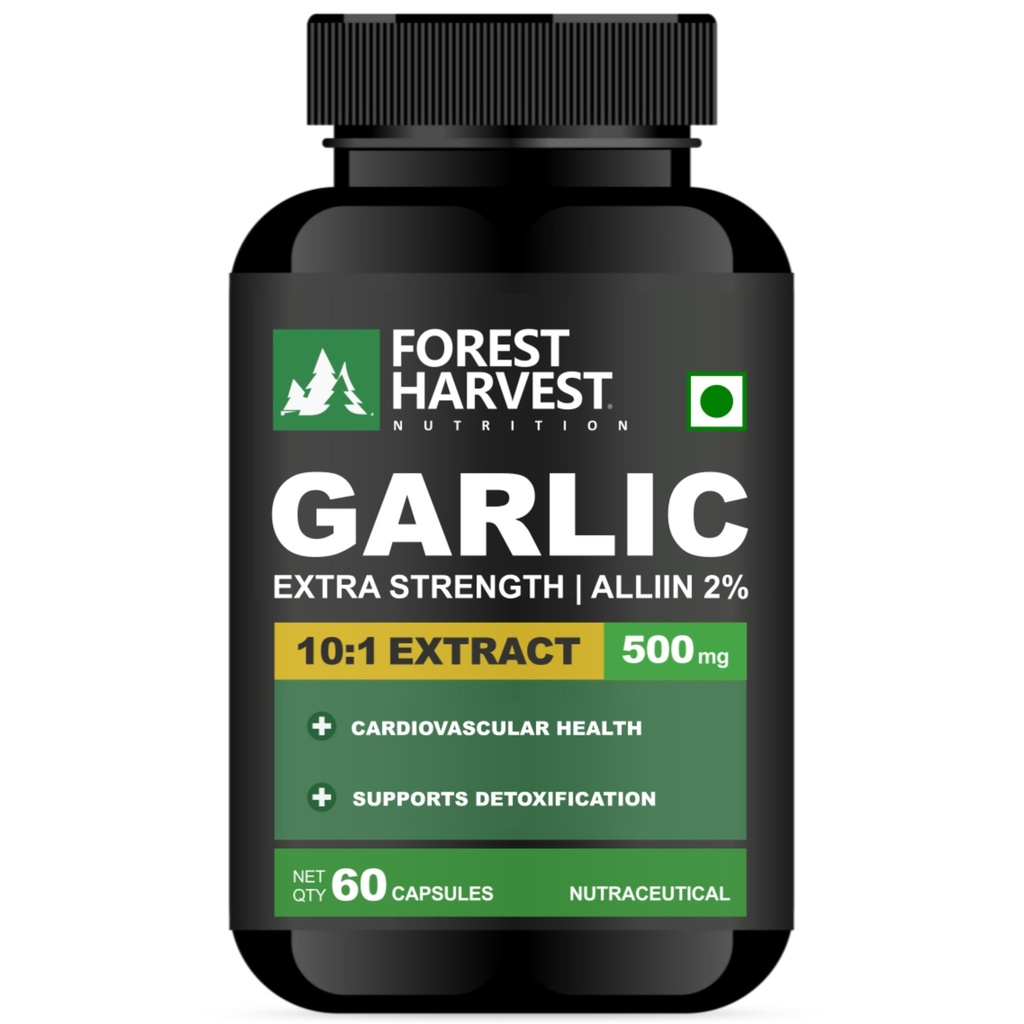 Garlic Extract-10X Strength| 2% Allicin | 500 mg per Serving | 60 Veg Capsules | Supports Heart Health, Immunity & Cholesterol Balance | High-Potency Formula