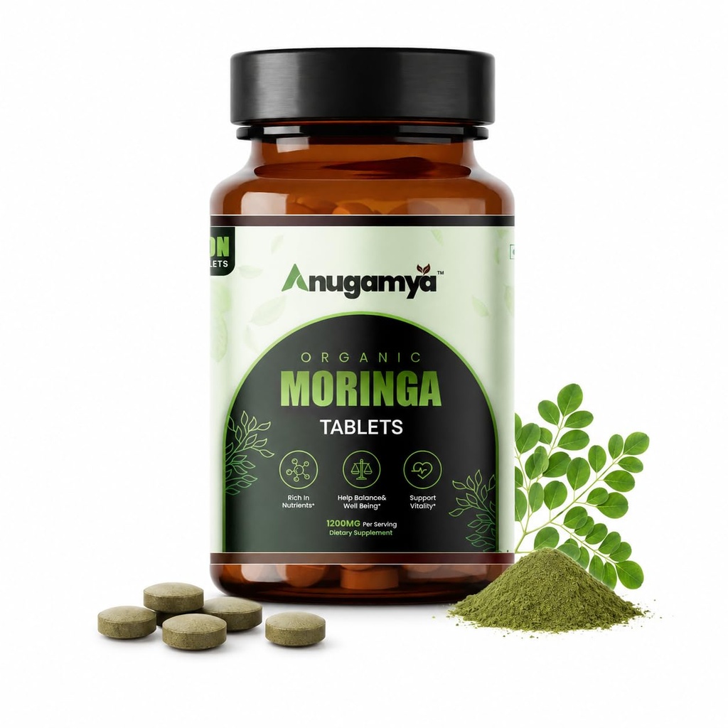 Organic Moringa Tablets 600mg | 60 Veg Tablets | Drumstick Leaf Tablets | USDA & India Organic Certified | No Additives | Daily Wellness Superfood | Made in India