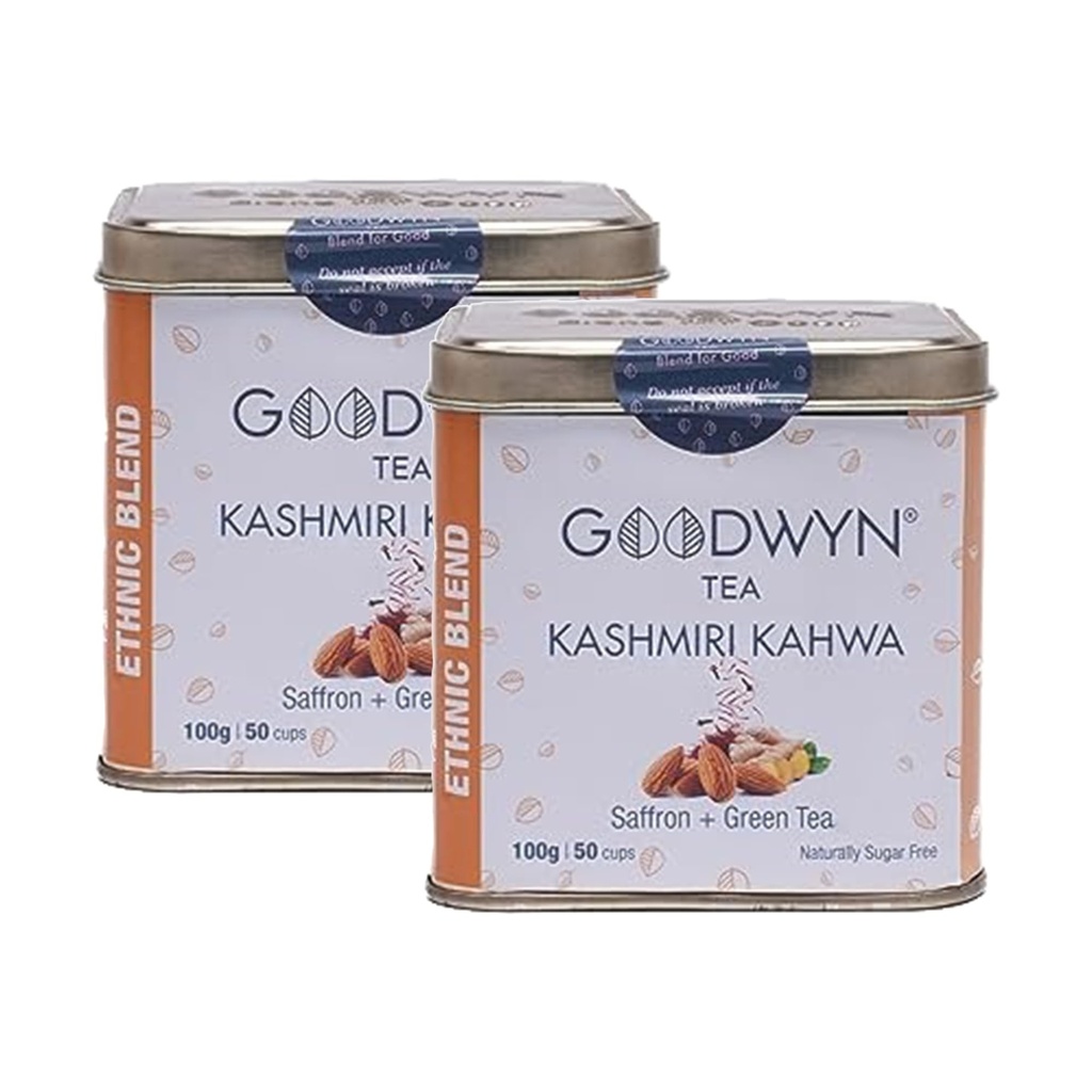 Goodwyn Kashmiri Kahwa Green Tea | Indian Spice Blend | Loose Leaf | 100g (Pack of 2)