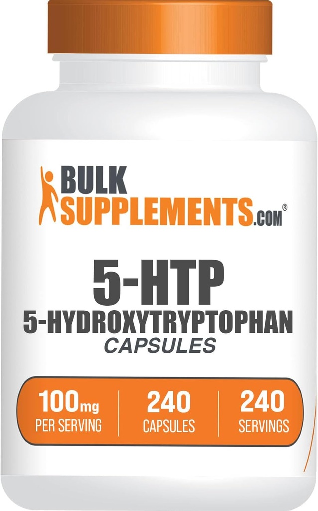 BulkSupplements.com 5-HTP Capsules - 5-Hydroxytryptophan, Amino Acid Supplement - Gluten Free, 1 Capsule per Serving, 240 Count (Pack of 1)