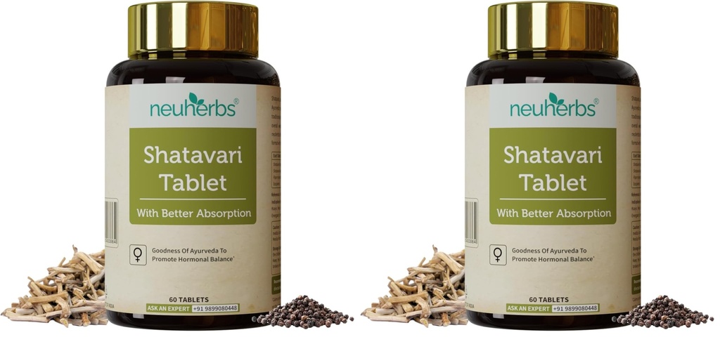 Neuherbs Shatavari 60 Tablets | Boost Energy, Immunity & Maintain Women's Hormonal Balance | Supports Lactation | No Added Preservatives (Pack of 2)