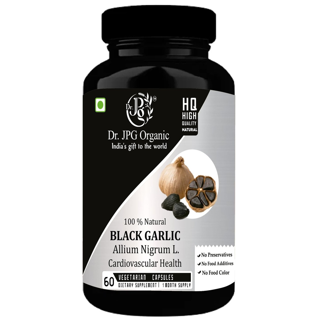 Dr. JPG Organic Black garlic Extract Capsules 500mg, 60 Veg. For Improves heart health/Regulates blood sugar levels.
