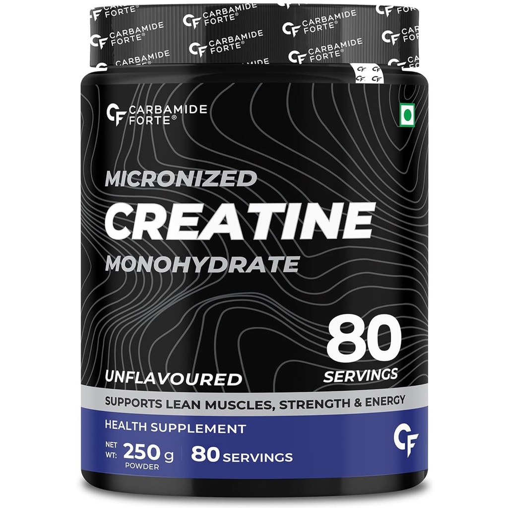 Carbamide Forte Creatine Powder | Creatine Mono Hydrate | Micronized Creatine Monohydrate 250g Unflavoured for Lean Muscle, Strength & Energy | Gym Supplements For Men - 250g