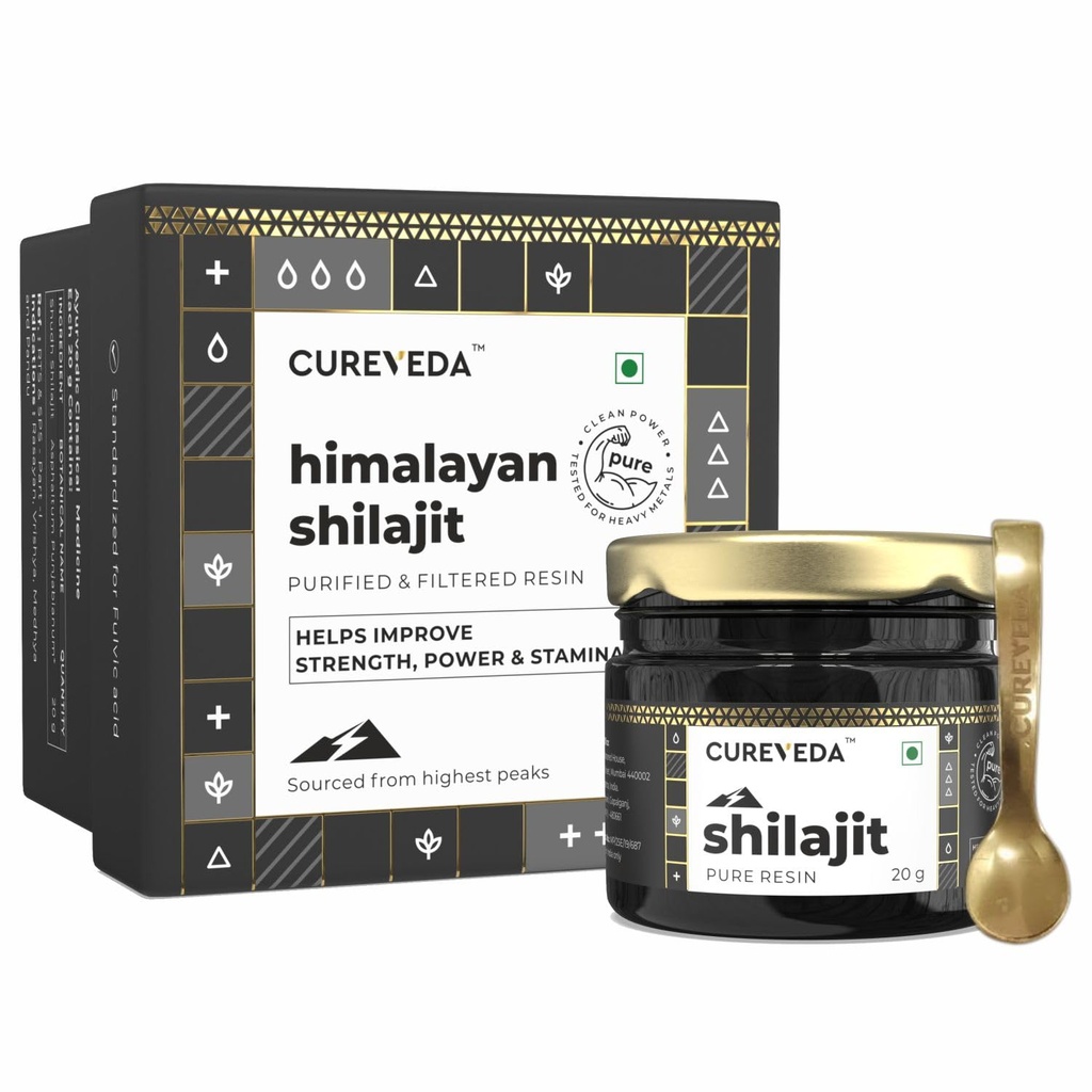 Cureveda Himalayan Shilajit For Men - Resin 20g | 98% Fulvic Acid For Energy, Endurance & Vitality | 100% Ayurvedic