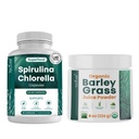 Teaveli Spirulina and Chlorella Capsules and Orgaic Barley Grass Juice Powder Bundle