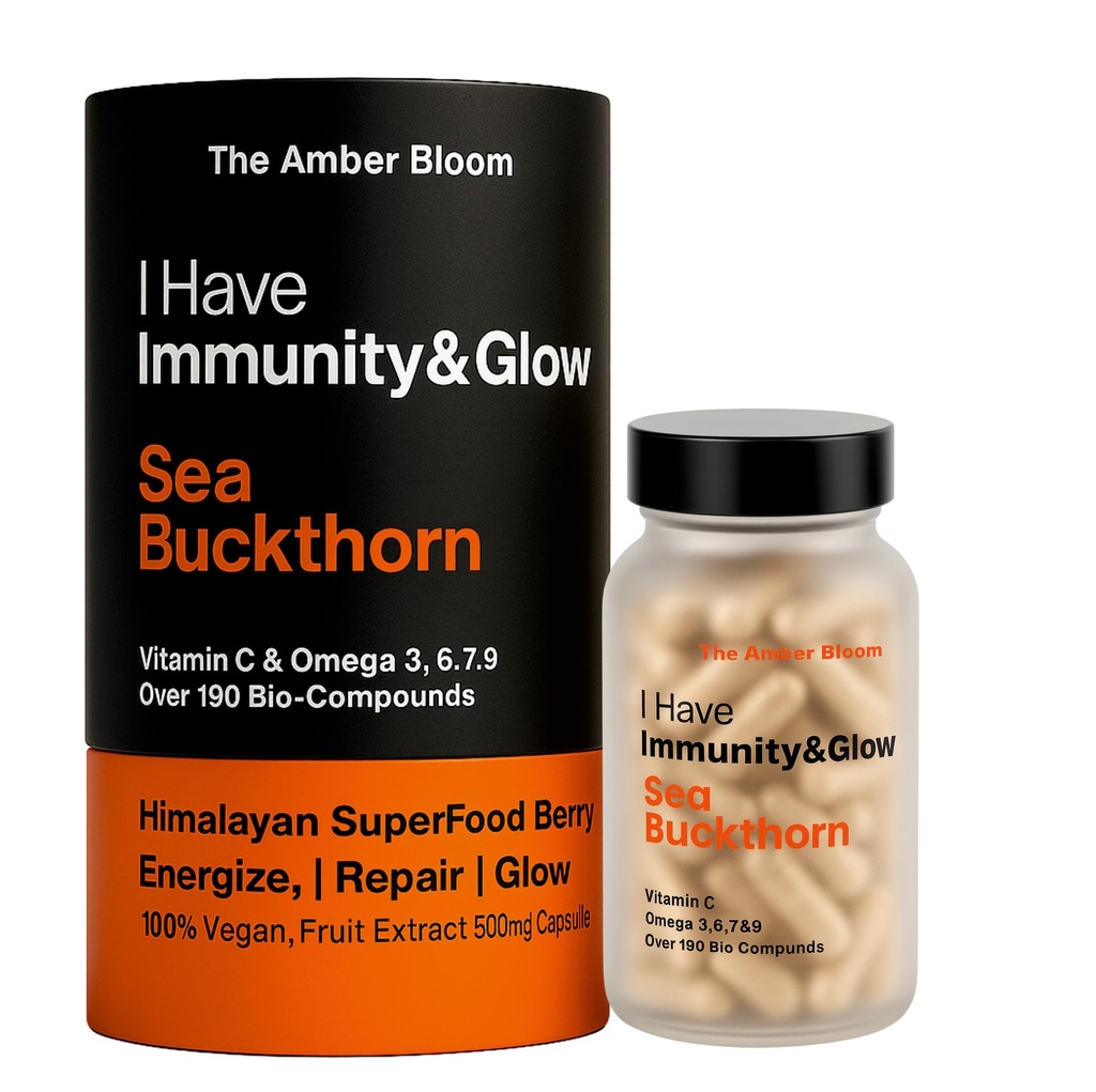 Himalayan Sea Buckthorn Capsules 500 mg | Omega 3 6 7 9 & Vitamin C | Skin Health, Immunity & Antioxidant Support | 10X Potency Herbal Supplement | 60 Vegan Capsules