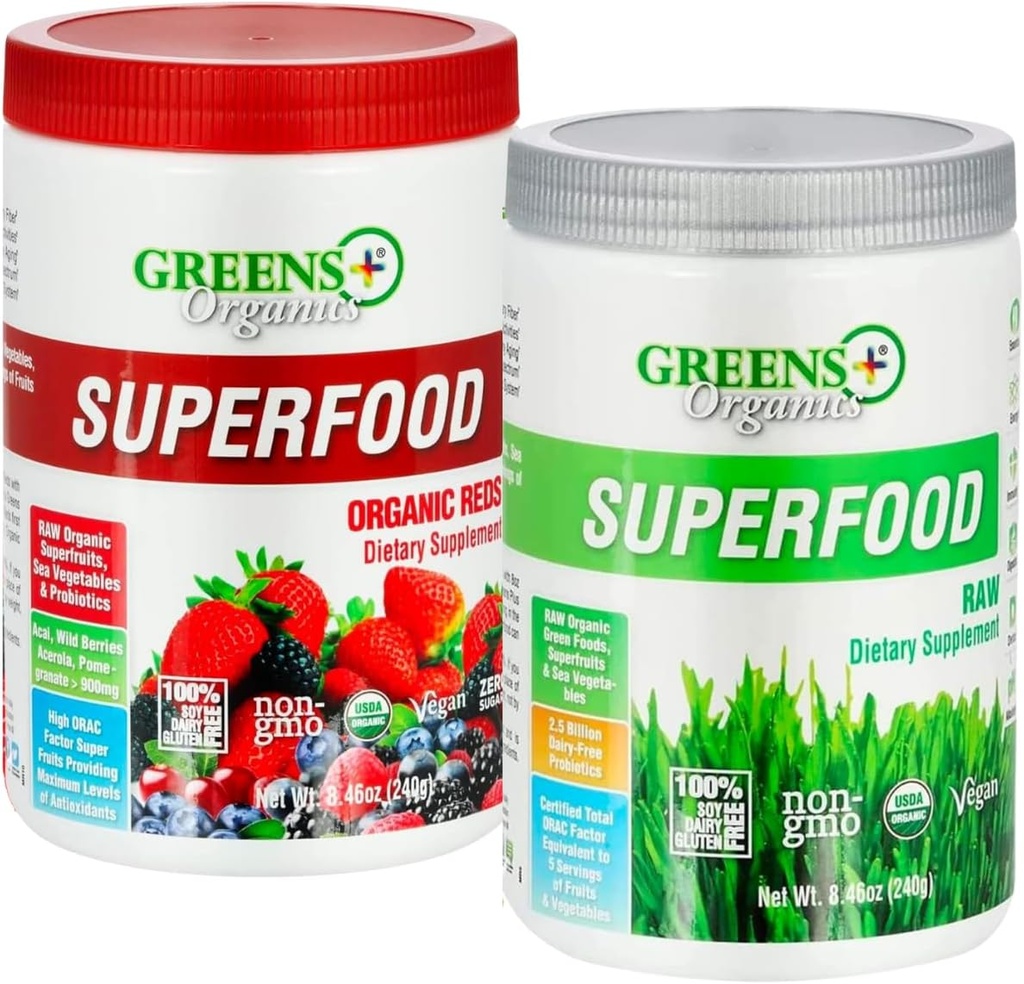 Greens+ Organic Reds Superfood Powder Organic RAW Superfood Powder Immune Support Energy Boost, Nutrition, Vibrant Health, Dietary Supplement, Vegan, Soy/Dairy/Gluten Free