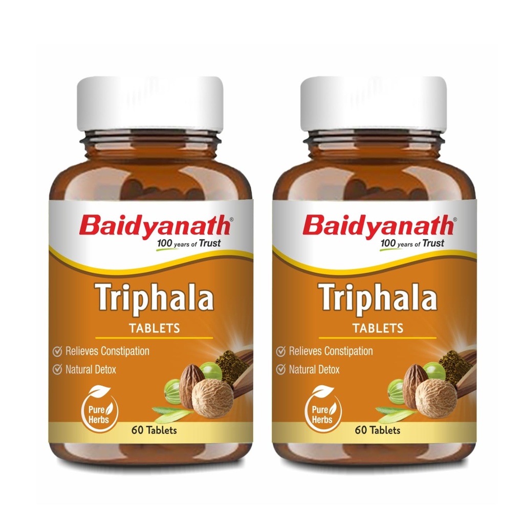 Baidyanath Ayurved Triphala 60 Tablets (Pack of 2)- Supports Healthy Digestion | Improves Bowel Wellness| Relieves Constipation