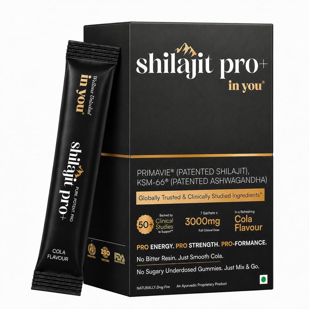 Shilajit Pro+™ in you | Patented Himalayan Shilajit PrimaVie® & Clinically Proven KSM-66® Ashwagandha Nutrition | Pro Energy, Pro Strength, Pro Focus & Pro Vitality | Full Clinical Dose | Cola Flavour