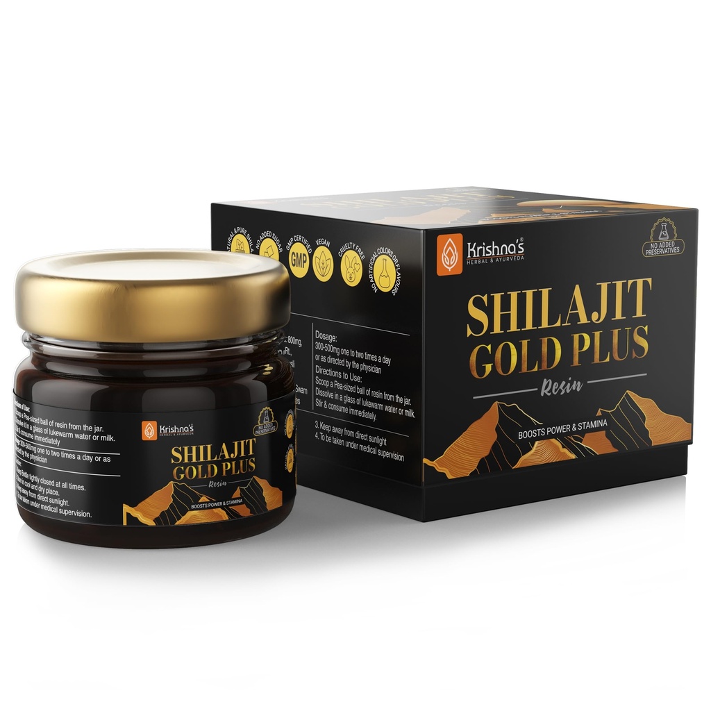 Krishna's Shilajit Gold Plus Resin, 100% Pure Himalayan Shilajit Resin, Natural Mineral & Fulvic Acid Supplement, No Additives - 20 g