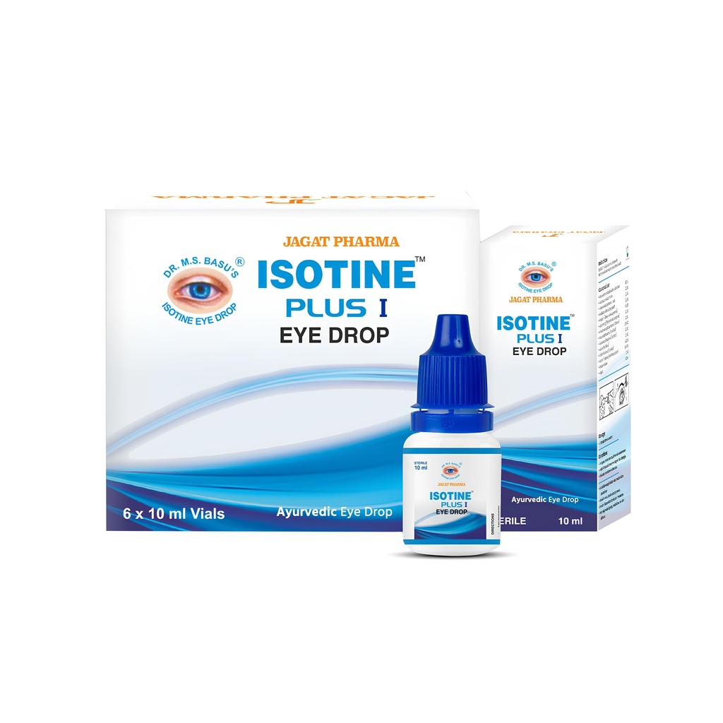 ISOTINE PLUS EYE DROP Jagat Pharma Isotine Plus for Serious Problems with goodness of Ayurvedic herbs -Amla, Chandan, Ashwagandha & palash |100% Ayurvedic |1 Box (10ml X 6 eye drops) -AYUSH Certified
