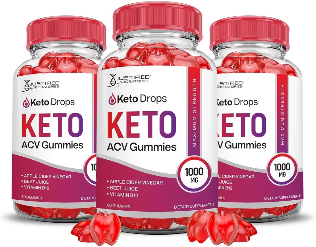 Justified Laboratories (3 Pack Keto Drops Keto ACV Gummies Formula 1000MG Keto Drops Keto Gummies Apple Cider Vinegar Formulated with Pomegranate Beet Juice Powder B12 Vegan Non GMO 180 Gummys