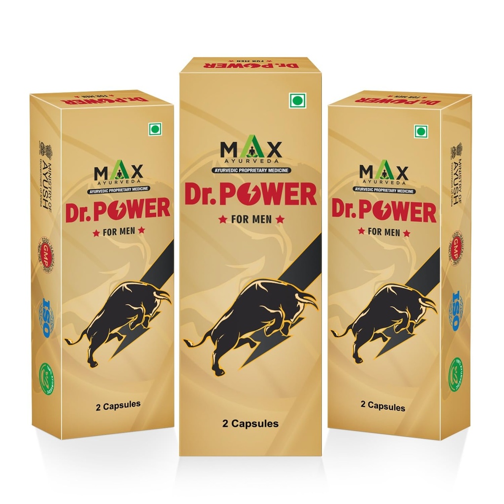 Max Ayurveda Dr. Power Capsules for Men | 100% Ayurvedic & GMP Certified | Stamina, Power and Energy Booster | Pack of 3 (2 Capsules Each)