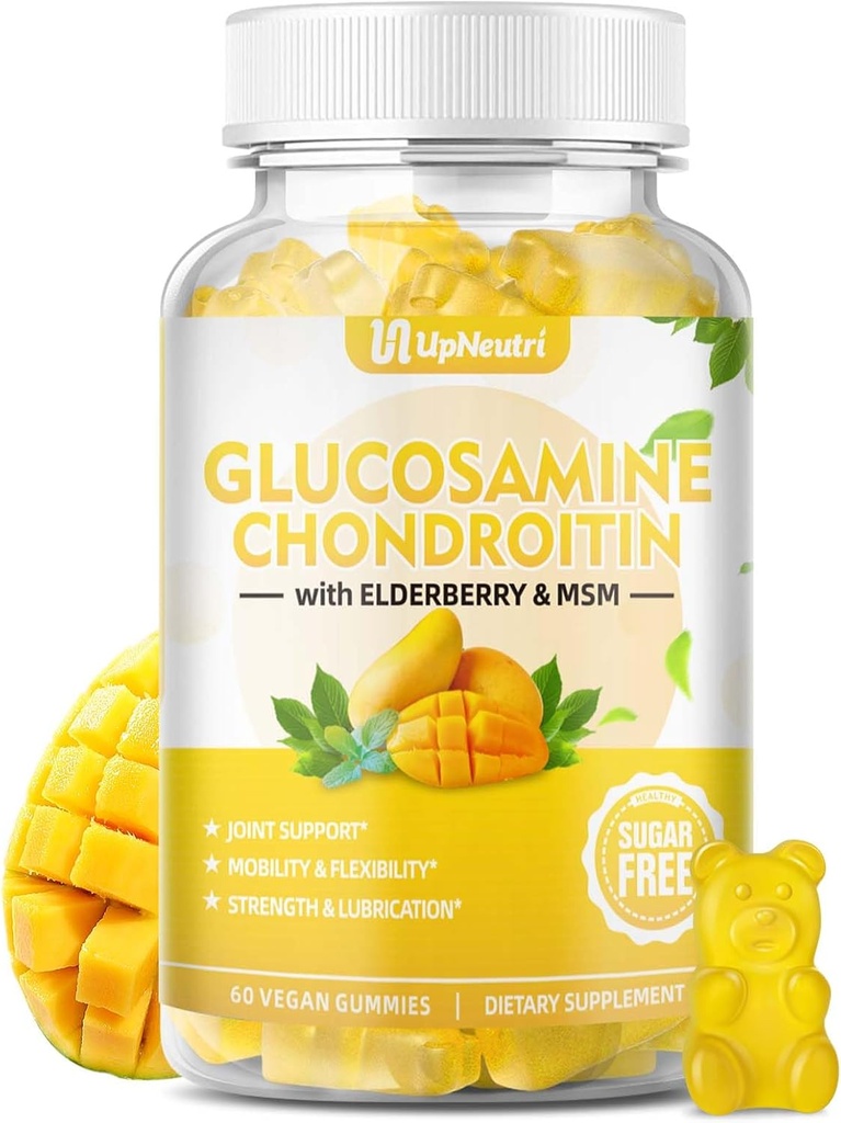 Sugar Free Glucosamine Chondroitin Gummies, Extra Strength 1500mg Glucosamine with Chondroitin MSM & Elderberry & Turmeric, Joint Support Supplement for Men & Women Move Free Joint Health