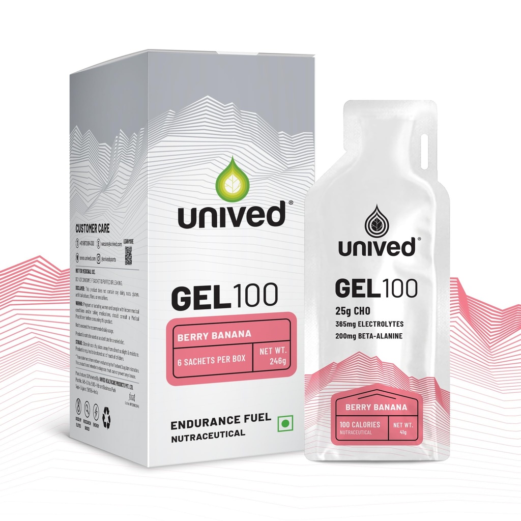 Unived Gel, Nutrition Energy Gel for Endurance Athletes, Runners, Cyclists, Triathletes, Ultramarathon Runners, Vegan, Pack of 6 (Berry Banana)