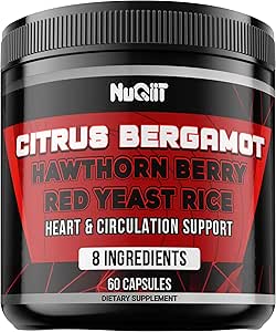 Citrus Bergamot with Red Yeast Rice, Heart & Circulatory Function Support as Black Chokeberry, Hawthorn & More - Immune System, Heart Health & Comfortable Mood - 60 Capsules