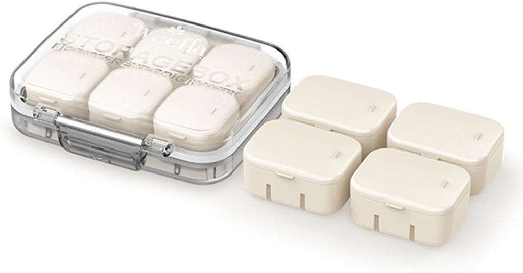 Ultra Small Travel Pill Organizer for Purse, 10 Tiny Detachable Inner Boxes, Airtight Vitamin Case Holder with Color Stickers, Compact & Portable Cute Medicine Container for Supplement (AP)