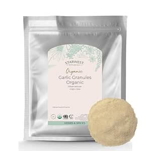 Starwest Botanicals Dried Organic Garlic Granules - Granulated Garlic Seasoning for Cooking, Herb for Rubs, Bread, Vegetables, & Meat, Aromatic & Flavorful, Certified Kosher, Non-GMO - Bulk 1 lb Bag