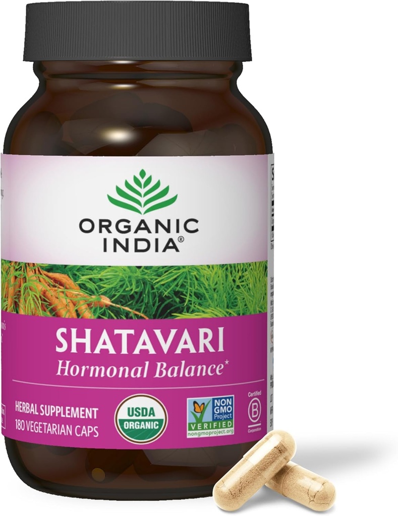 ORGANIC INDIA Shatavari Capsules - Herbal Supplement, Supports Hormonal Balance, Immune System Support, Vegan, Gluten-Free, USDA Organic, Supports Reproductive Health - 180 Capsules