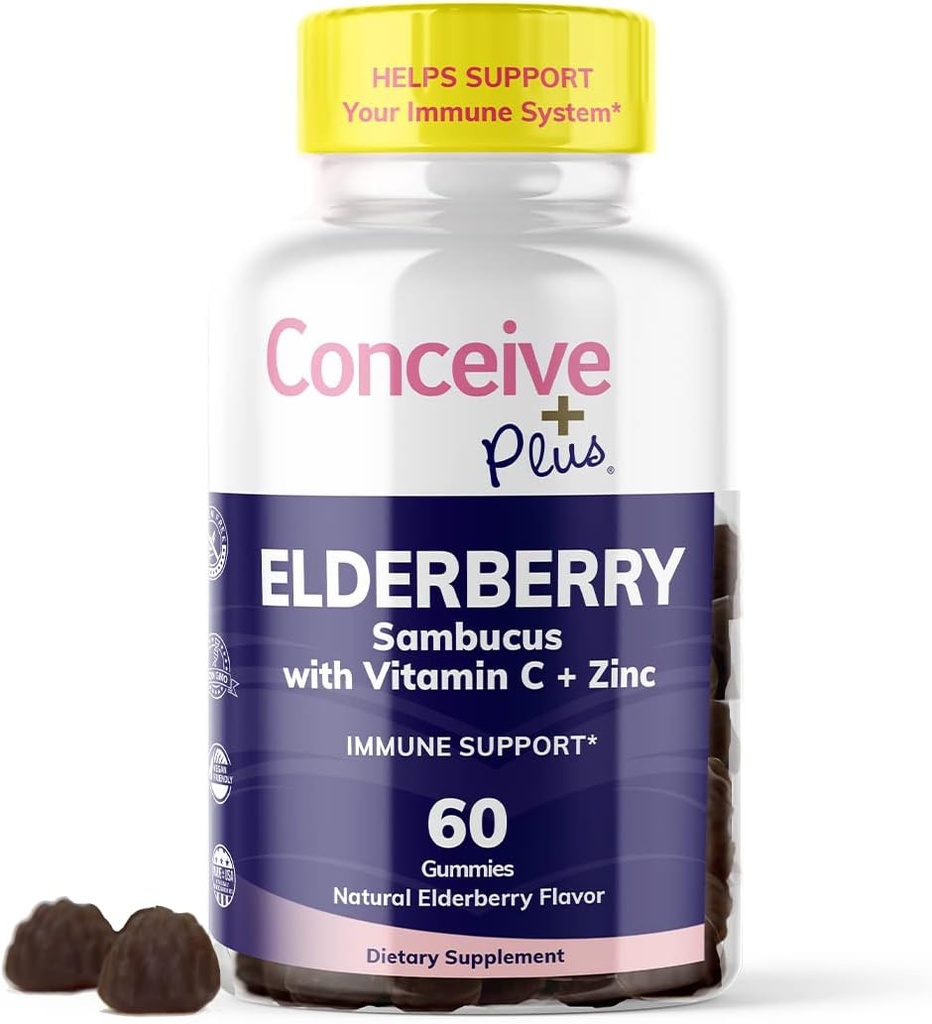 CONCEIVE PLUS Elderberry Gummies – Sambucus Black Elderberry with Vitamin C & Zinc, Delicious Blueberry Flavor, 60 Count, 30 Day Supply