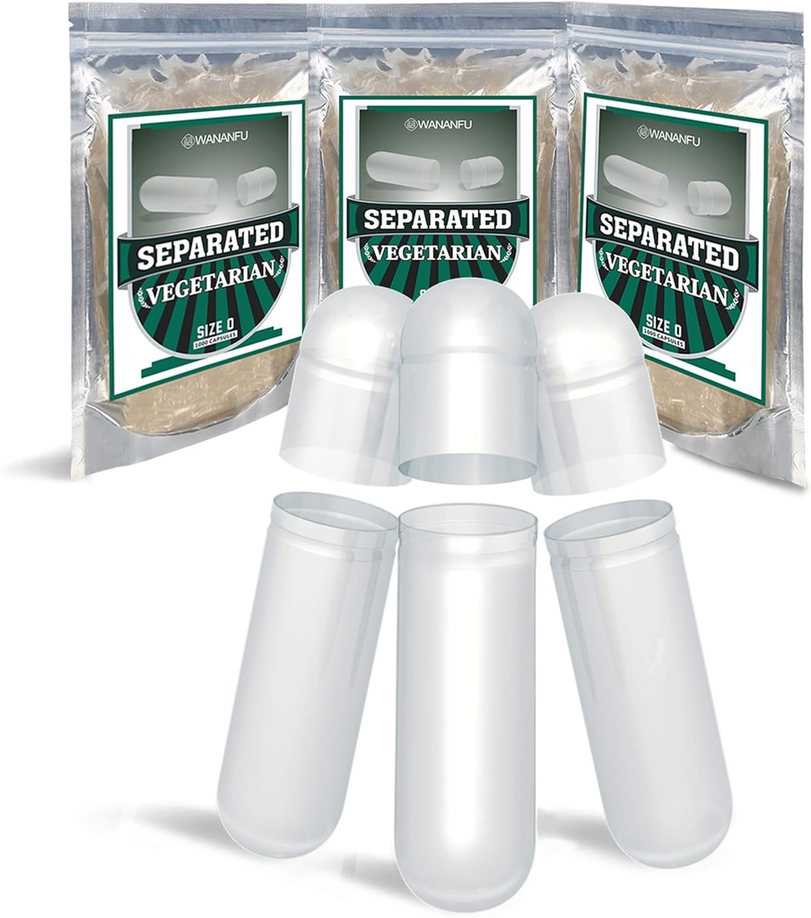 wananfu Pre-Separated Empty Capsules 0 Vegetarian (1000 Count), Clear Fillable Veggie Pill Capsules Size 0 for Making Your Own Supplements