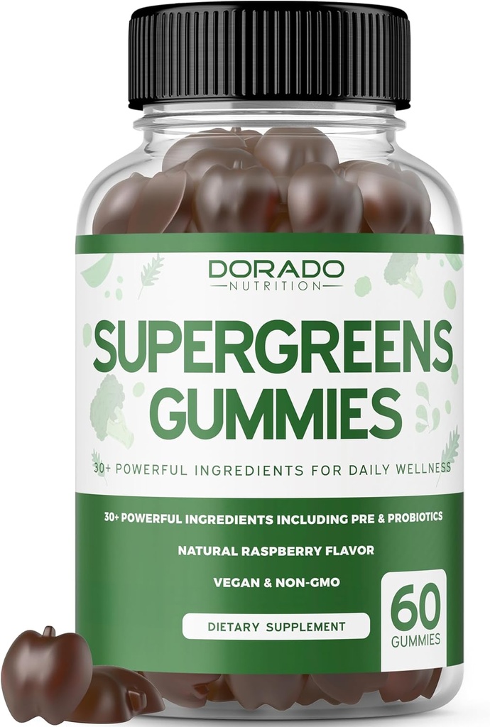 Supergreens Gummies (60 Count) Daily Greens Gummies - Greens Supplements with 8 Ingredient Power Blend - Superfood for Immunity Support for Adults - Third Party Tested, Vegan & USA Made