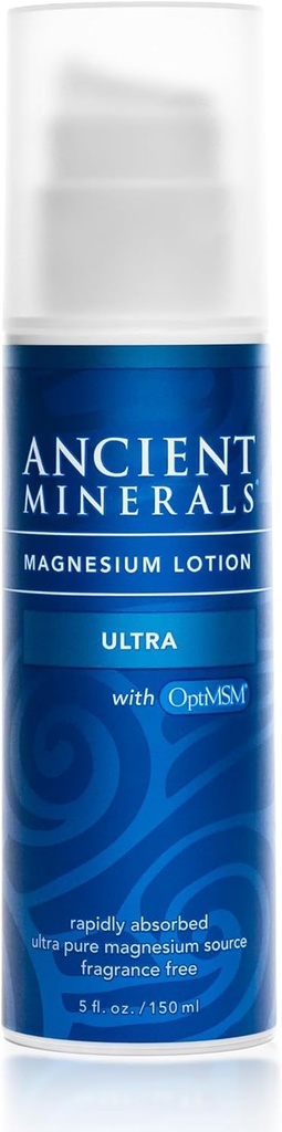 Ancient Minerals Magnesium Lotion Ultra with MSM Pure Genuine Zechstein Magnesium Lotion for Topical Application (5oz)