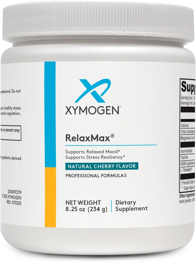 XYMOGEN RelaxMax Drink Mix - Promotes Relaxation, Stress Resiliency + Hormone Support - Magnesium Powder with Myo-Inositol, GABA, L-Theanine - Cherry Flavor Mood Support Supplement (8.25 oz)