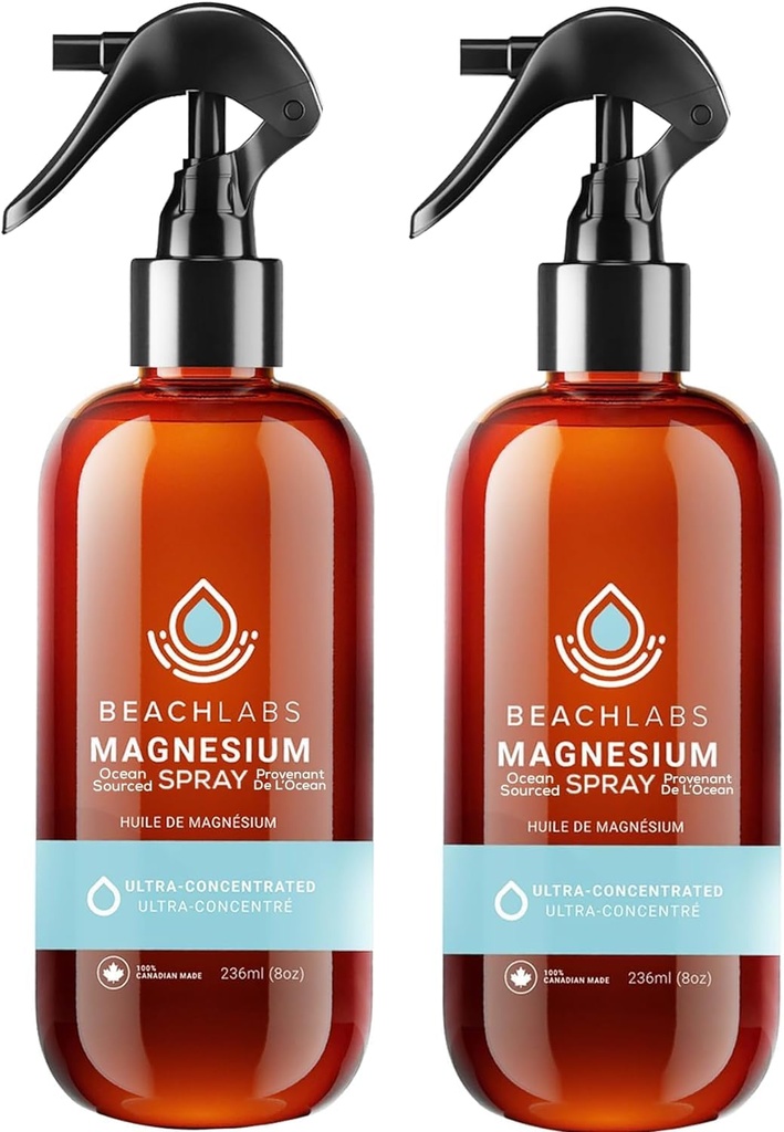 Magnesium Spray (2-Pack) - Ocean Sourced & 100% Canadian Made | Magnesium Spray for Feet and Body | Pure Concentrated Seawater with Synergistic Trace Minerals for Wellness | (8 oz)