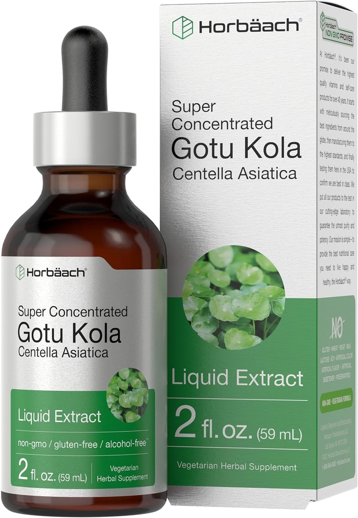Horbäach Gotu Kola Extract | 2 fl oz | Alcohol Free | Super Concentrated Liquid Herb Supplement | Vegetarian, Non-GMO, Gluten Free
