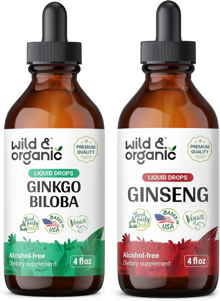 Wild & Organic Ginkgo Biloba Tincture 4 fl oz & Ginseng Tincture 4 fl oz