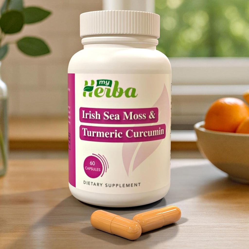 Sea Moss & Turmeric Curcumin Supplement - Vegan Formula with Organic Irish Sea Moss & Standardized Turmeric Extract (95% Curcuminoids), Joint Support and Mobility for Adults, 60 Capsules
