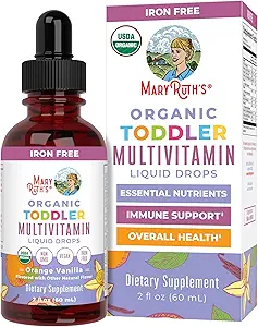 MaryRuth Organics Kids Multivitamin for Toddlers | USDA Organic | Toddler Vitamins Liquid Drops for Kids Ages 1-3 | Toddler Immune Support & Overall Wellness | Vegan | Non-GMO | Gluten Free | 2 Fl Oz