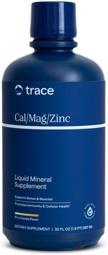 Trace Minerals | Liquid Cal/Mag/Zinc | Calcium, Magnesium, Zinc, Vitamin D3 Supplement | Supports Normal Tissue, Muscle, and Bone Density | Natural Piña Colada Flavor | 32 Servings, 32 fl oz.